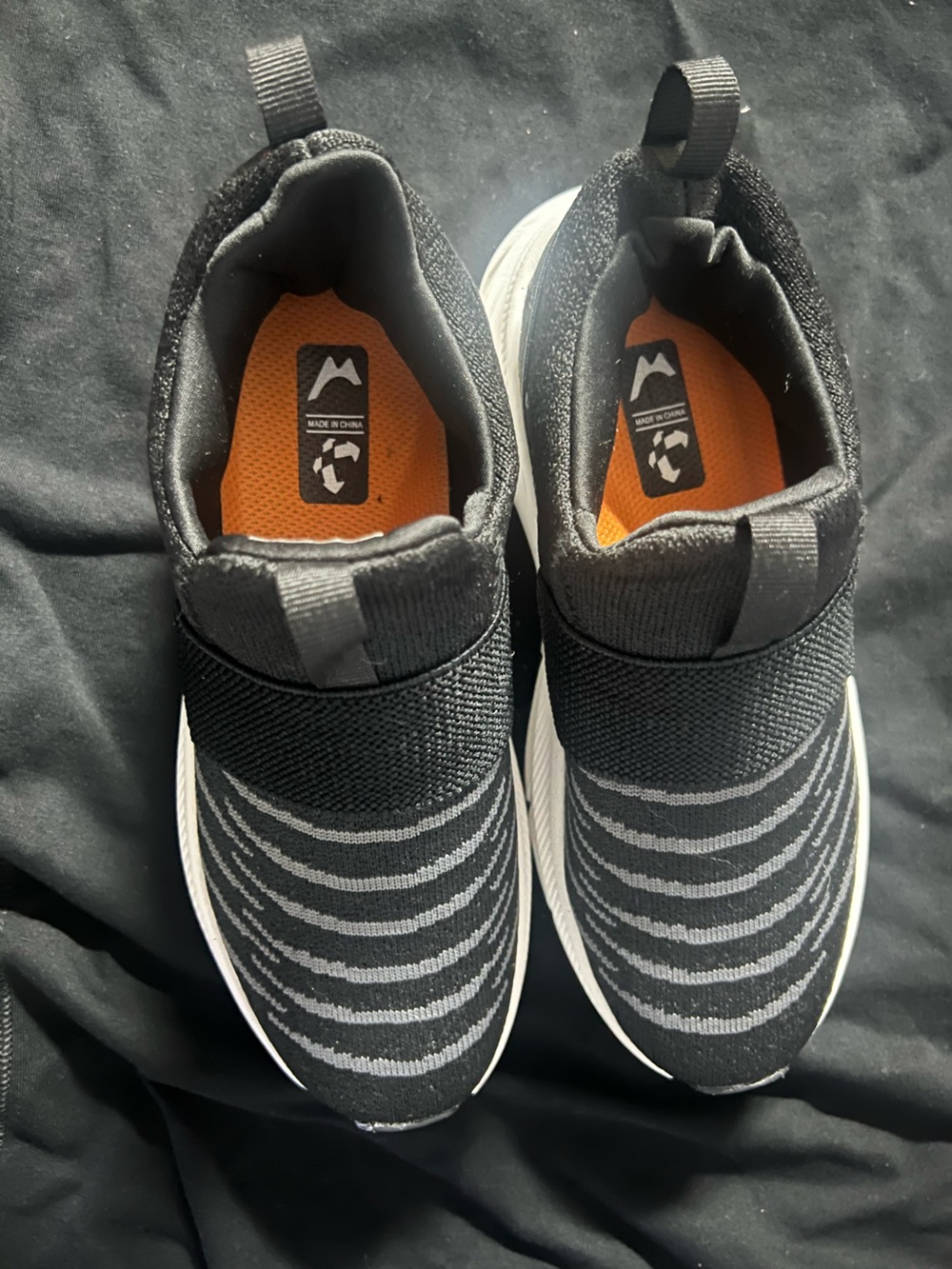 Womens Slip-On Knit Sneakers - Black with Orange Insole